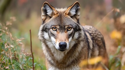 Gray Wolf in Autumn Forest. Wildlife, Nature, Predator