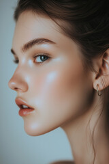 Fototapeta premium Close-up of woman’s ear with natural glow and soft lighting