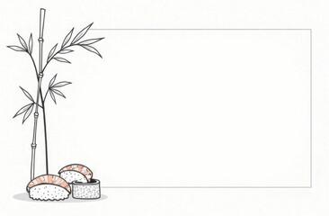 Sushi menu design with bamboo on white background with space for text. 
