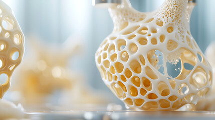 Obraz premium Innovative nanomaterials additive manufacturing showcase intricate designs. 3D structures exhibit unique patterns and textures, highlighting