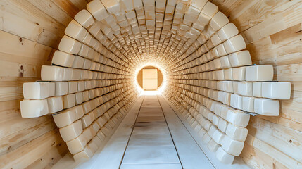 High temperature kiln interior showcasing ceramic components and wooden structure, creating unique and warm atmosphere