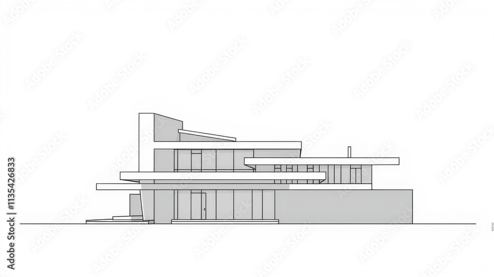 Poster abstract rendering of a modern house with clean lines and geometric shapes in a minimalist style, re