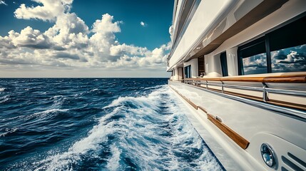 Fototapeta premium Luxury Yacht at Sea. Ocean Cruise, Travel, and Wealth Concept.