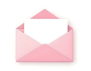 Illustration of an open pink envelope with blank white paper isolated on transparent background ia 
