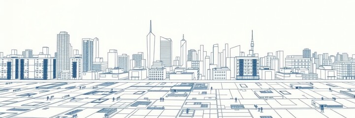 Fototapeta premium Modern apartment building with floor plans and blueprints on a table, architectural drawing, design, blueprint paper
