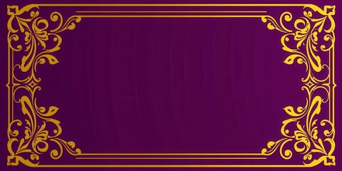 Purple card featuring an intricate vintage pattern with a luxurious golden label, retro, label, card
