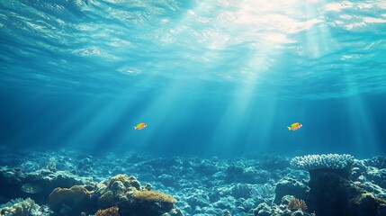 Fototapeta premium Sunlight penetrating underwater coral reef. Concept of marine life and underwater world.