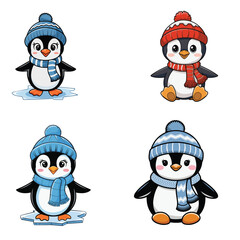 Art & IllustrationCute Penguin Wearing Glove and hat Cartoon Vector