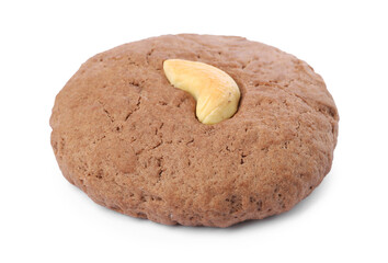One tasty chocolate cookie with cashew isolated on white