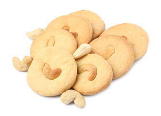 Tasty cashew cookies and nuts isolated on white