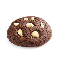 One tasty chocolate cookie with hazelnuts isolated on white