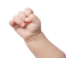 Little baby on white background, closeup view