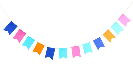 Colorful party flags isolated on white. Festive decor