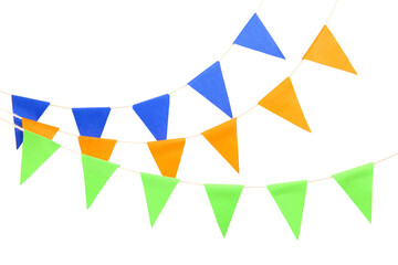 Colorful party flags isolated on white. Festive decor