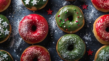 Festive Christmas Donuts with Colorful Holiday Decorations