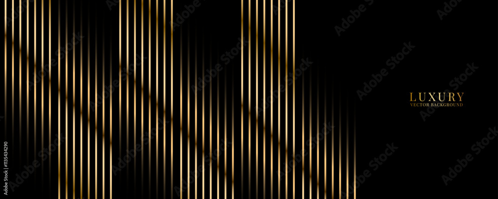 Poster 3d golden luxury abstract background overlap layer on dark space with vertical lines decoration. mod