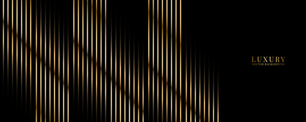 3D golden luxury abstract background overlap layer on dark space with vertical lines decoration. Modern graphic design element stripes style concept for web banner, flyer, card, or brochure cover