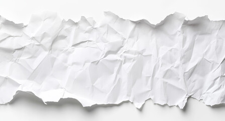 A white sheet of paper, wrinkled and torn at the edges, isolated on a white background.
