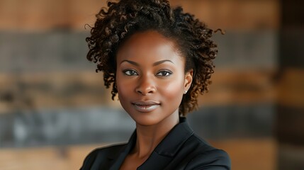 Fototapeta premium Confident African American woman with curly hair, close-up portrait.