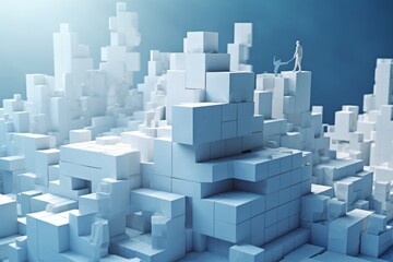 Fototapeta premium 3d businessman building digital blocks to symbolize growth in business and technology development