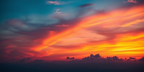 Abstract and vibrant sky with a stunning sunset display, background, evening, vivid colors