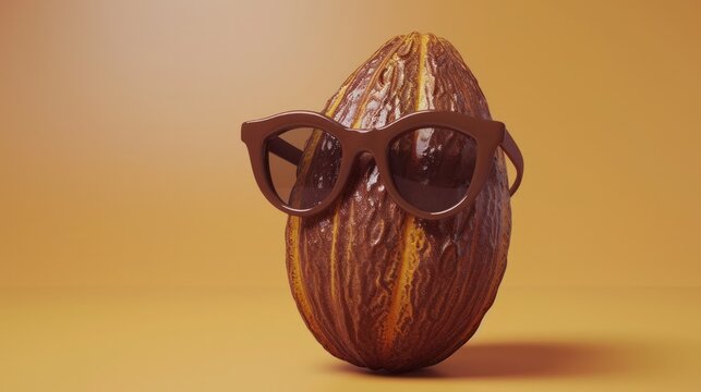 Whimsical still life image of a nutshell wearing a pair of stylish eyeglasses against an orange studio background  Creative humorous and conceptual composition with a unique and quirky visual twist