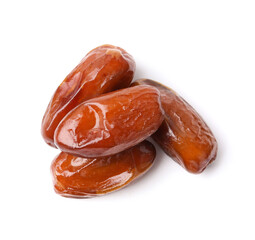 Tasty sweet dried dates isolated on white, top view