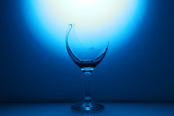 Broken wine glass against dark blue gradient background