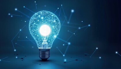 Futuristic lightbulb design with glowing network of connections. Abstract tech illustration evokes innovative ideas, future tech. AI-generated concept image. Modern art. Creative graphic.