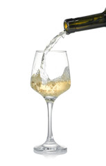Pouring wine into glass on white background