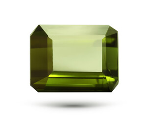 One green shiny gemstone in air on white background
