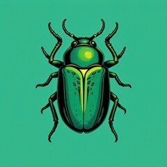 Emerald Elegance A Captivating Green Beetle Adorned with Intricate Details, Set Against a Lush Green Canvas