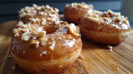 Caramel-Glazed Donuts with Chopped Nut Topping
