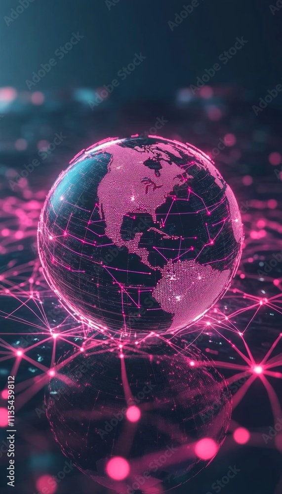 Poster digital globe representing global connectivity and cybersecurity with glowing connections