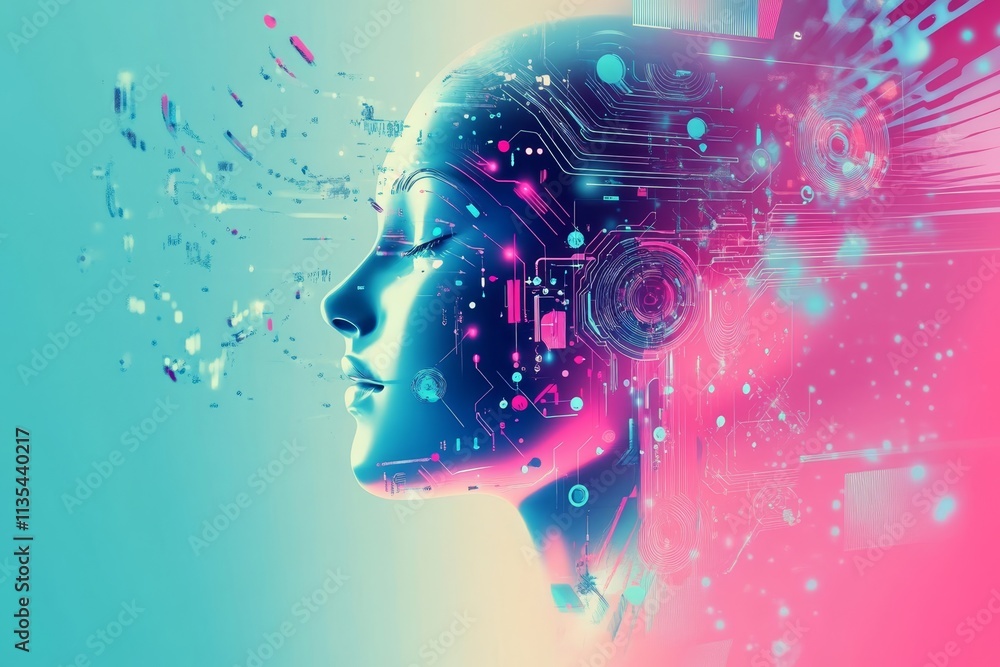 Poster artificial intelligence transforming chaos into control with abstract technical future aesthetics