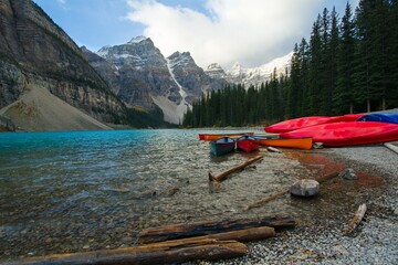 View to the Morain lake Canada canoe