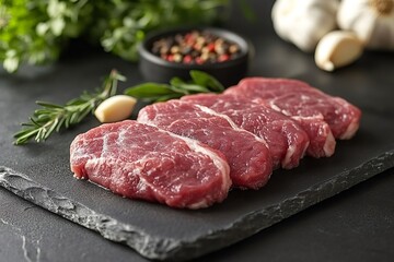 Fototapeta premium Fresh lamb loin chops with herbs and spices ready for grilling