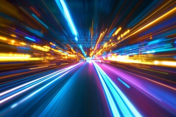 Abstract Speed Motion Blur City Lights. Concept of Technology, Innovation, and Progress.