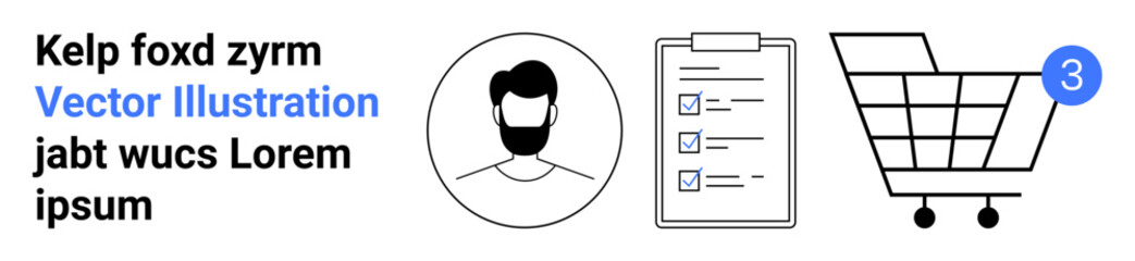 User avatar, completed checklist, shopping cart with notification. Ideal for e-commerce, online stores, shopping, user profiles, task management, digital marketing, e-commerce platforms. Landing page