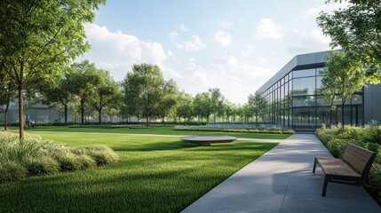 Modern Corporate Campus: Serene Landscaping and Architecture