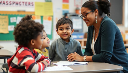 Joyful Curiosity A Classroom of Young Minds Engaged in Learning Together, Surrounded by Vibrant Educational Tools Creating an Inspiring Atmosphere.