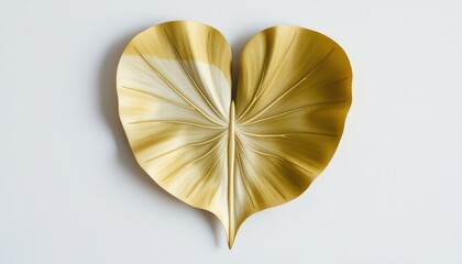 Golden Heart A Single Leaf Embracing Natures Artisan Touch, Veins Intricate Against a Simplistic Backdrop.