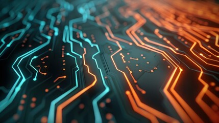 Futuristic circuit board design that showcases advanced processing technology against a sleek black backdrop.