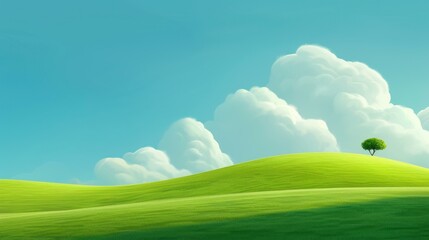 Obraz premium Enjoy the serene beauty of a lush green field under a clear blue sky, perfect for summer relaxation and outdoor fun.