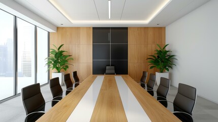 Fototapeta premium Transform your meetings with this sleek modern room design. Check out the stunning before and after 3D renderings