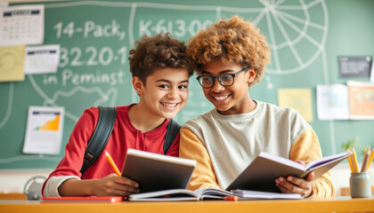 Joyful Learning Moments Students Thrive in a Collaborative Classroom, Surrounded by Ideas and Inspiration on the Chalkboard