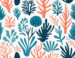 Collection of abstract seaweed aesthetic element and coral. Organic nature shapes in trendy Matisse art style. Contemporary collage. Ocean plants, underwater marine flora. Vector illustration.