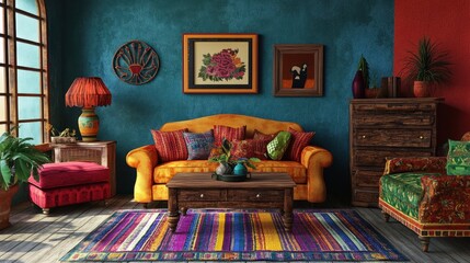 Vibrant Bohemian Living Room Interior Design