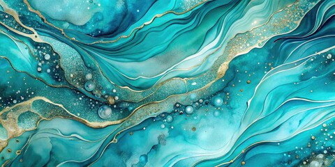 Elegant turquoise teal watercolor, swirled with silver accents, ideal for luxe invitations.