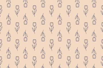 Tulip flower outline abstract seamless repeat pattern